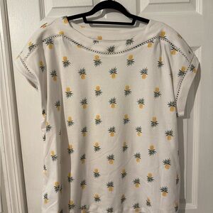 Kim Rogers White Pineapple Print Short Sleeve Top